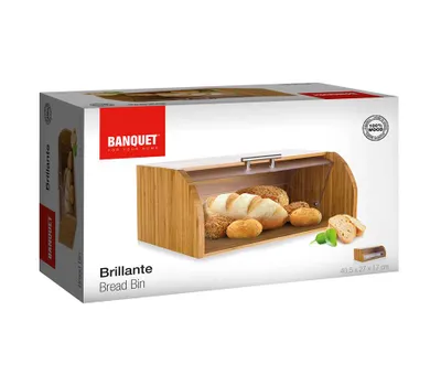 Zdjęcie produktu dla Bambusowy pojemnik na chleb BRILLANTE 40,5 x 27 x 17 cm, z plastikową pokrywą