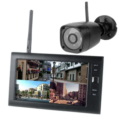 Produktbild von Kabelloses 720P Sicherheitskamera-DVR-System mit 7-Zoll-LCD, Nachtsicht & 30 m Reichweite