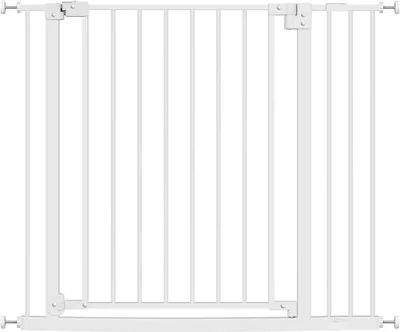 Produktbild von Treppenschutzgitter aus Metall mit 10 cm Verlängerung 75-97 cm | Weiß | 75–97 x 2,5 x 76 cm