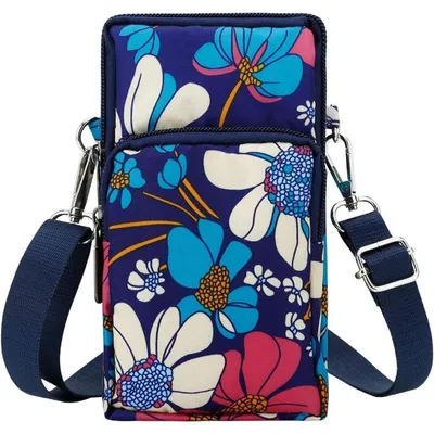 Productafbeelding van Kleine, crossbody tas voor dames, met portemonnee, van nylon, met bloemenprint, geschikt voor telefoons tot 7 inch