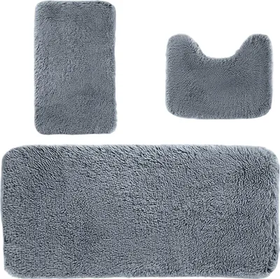 Produktbild von 3-teiliges Badezimmerteppich-Set, verdicktes, weiches Plüsch-Badematten-Set – rutschfeste, geruchsneutrale, saugfähige Badematte, Duschvorleger mit Gummirückseite, Toilettenmatten, Badematten für Badezimmer, Boden, Toilettentürmatte, waschbar