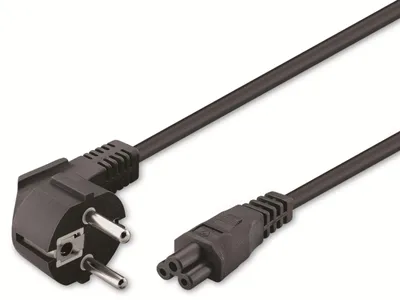 Produktbild von Netzanschlusskabel (Schutzkontakt) abgewinkelt, 3 m, Schwarz, (3*0,75 mm²) Schutzkontaktstecker (Typ F, CEE 7/7) 90° > Gerätebuchse C5