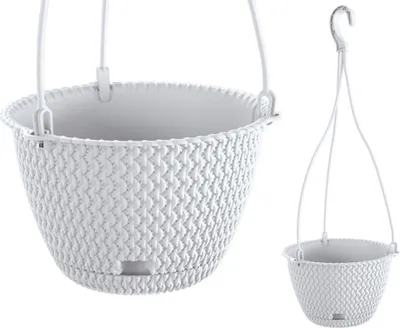 Zdjęcie produktu dla Dspw230-S449 Doniczka Okrągła Rattanowa 3L Wisząca Splofy Biała Z Hakiem Na Balkon Taras