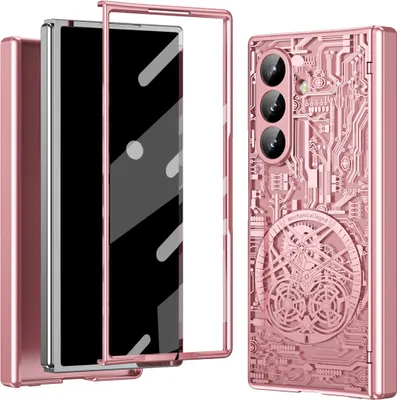 Immagine prodotto di Custodia per Samsung Galaxy Z Fold 7 Custodia galvanizzata con protezione della cerniera e copertura trasparente con pellicola sullo schermo Rosa