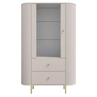 Produktbild von AX LIVING Vitrine Halay Beige, 1 Tür & 2 Schubladen Moderne Rillenstruktur, mit runden Kanten