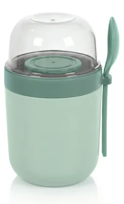 Produktbild von Arendo Müslibecher, Joghurtbecher To Go mit Löffel, Aufbewahrungsbecher 750ml, To Go, 3 getrennte Behälter, Klarsichtdeckel, auslaufsicher, spülmaschinengeeignet
