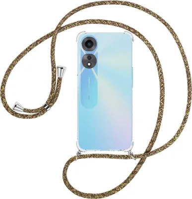 Produktbild von Handykette Backcover-Schutzhülle mit Band (Metall silberfarben) für Oppo A58 5G, Oppo A78 5G (6.56'') - braun+beige