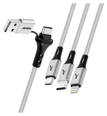 Produktbild von Akashi, 5-in-1 Ladekabel USB und USB-C zu USB-C Micro USB Lightning, Grau