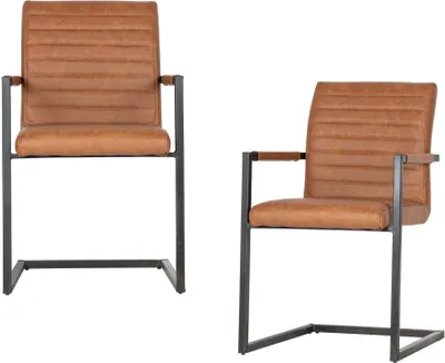 Produktbild von WOOOD Bas Esszimmerstühle 2er Set aus Kunstleder mit Metallgestell, Braun