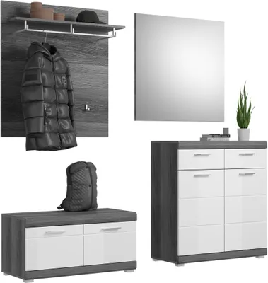 Produktbild von Garderobenmöbel-Set SCOUT 4-teilig - weiß Hochglanz/Rauchsilber Nachbildung