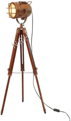 Stehleuchte mit Holzstativ, Kupfer, Suchscheinwerfer, 45 Zoll, LED