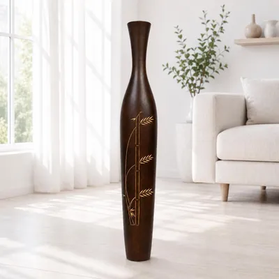 Produktbild von Leewadee Hohe Bodenvase 85 cm aus Mangoholz in braun, KI-generiertes Bild