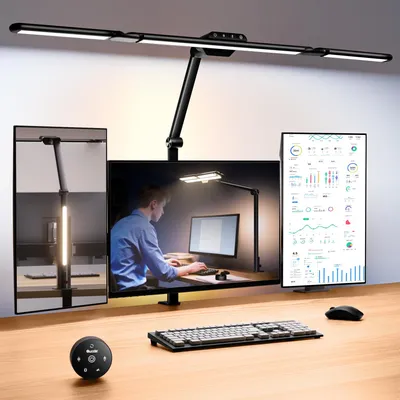 LED Schreibtischlampe 82,5 cm, 3 Köpfe, Radarsensor, schwarz