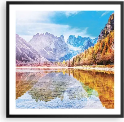 Produktbild von Gerahmtes Poster - Schwarzer Rahmen - Herbst Landschaft Berge - 60x60 cm - Wand Bild - Wanddeko - Wandbilder - Kunstposter - Wandposter - Bilderrahmen - Bilder - Kunstdruck - P2BAC60x60-4624
