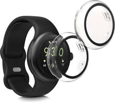 Produktbild von kwmobile 2x Cover kompatibel mit Google Pixel Watch 3 41mm / Pixel Watch 2 / Pixel Watch 1 Hülle - Fullbody Fitnesstracker Case Set aus Glas -