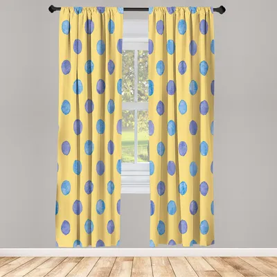Produktbild von ABAKUHAUS Retro Vorhänge 2 Panel Set für Wohnzimmer Schlafzimmer Nachbildung, Malen Watercolourartentwurf Nostalgic Art Tupfen Muster Nursery Theme Klassik, 150 cm x 175 cm, Senf