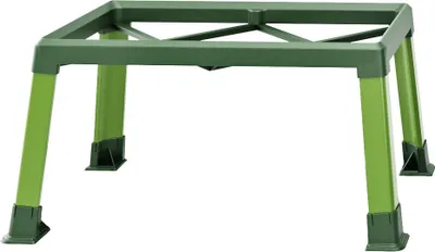 A green plastic stand for a planter.