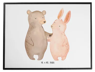 Produktbild von Mr. & Mrs. Panda Schreibunterlage Bär und Hase Umarmen - Weiß - Geschenk, BFF, Freundin, schreibtischunterlagen, arbeitsunterlage, tischpad, Unterlage Schreibtisch