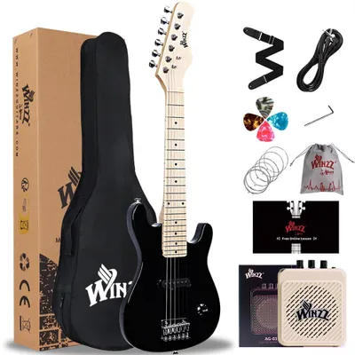 30-Zoll E-Gitarre für Kinder, Anfängerset mit Verstärker, Schwarz