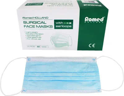 Produktbild von Romed Mundschutz mit elastischer Schlaufe 3-lagig Typ IIR (blau, 20 x 50 = 1000 Stück)