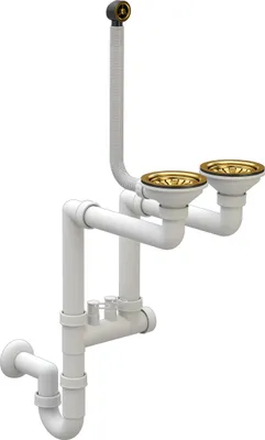 Produktbild von Granitan Küchenspülen Siphon, Küchenspülenablauf mit Anschluss Geschirrspülmaschine, Ablaufgarnitur für Becken, Doppelt Form, Gold