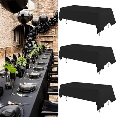 Produktbild von Set aus 3 knitterfreien Polyester-Tischdecken für Hochzeiten und Feiern, Schwarz 60x102 Zoll