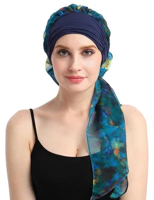 Produktbild von Kopftuch Turban Damen Alopezie Chemo Baumwolle Blue Sea