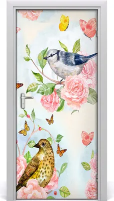 Produktbild von Tulup Türaufkleber 95x205 cm Dekorative Aufkleber Selbstklebend Wasserdichte Tapete Abnehmbar Schlafzimmer Wohnzimmer Wohnkultur - Vögel Schmetterlinge Rosen