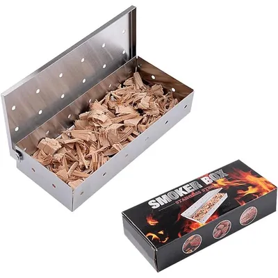 Produktbild von Räuchertasche Räucherbox Räucherkasten - Edelstahl - 22,1 x 9,5 x 4,4 cm - Silber - Für Gasgrill und Holzkohlegrill