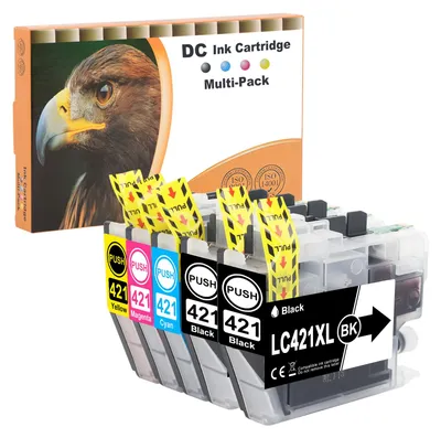 Productafbeelding van D&C LC421XL printerpatronen, compatibel met Brother LC421 XL, multipack voor Brother DCP-J1050DW, MFC-J1010DW, DCP-J1140DW. Inktpatronen (zwart, cyaan, magenta, geel, 5-pack)