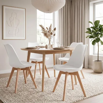 Produktbild von Esszimmerstühle ABBY 4er Set, Weiß - Essstühle mit ergonomischer Rückenlehne, Küchenstühle aus robustem Polypropylen und pflegeleichtem Bezug, Esszimmermöbel für moderne Wohnatmosphäre