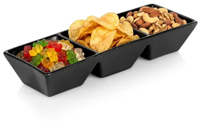 Immagine prodotto di Ciotola per snack in Vetroceramica con scomparti, nera, 29 cm, triplo scomparto