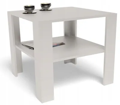 Produktbild von MATKAM Moderner Couchtisch 68x68 cm HOCH EX3, Hochwertiges Design, Perfekt für Wohnzimmer oder Büro, einfache Montage (Weiß)