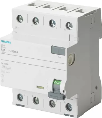 Produktbild von Siemens FI-Schutzschalter, 4-polig, Typ A, In: 40 A, 500 mA, Un AC: 400 V 5SV37446