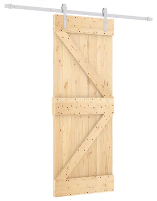 Image de Porte coulissante vidaXL, finition naturelle et blanche, 80 x 210 cm, en pin massif