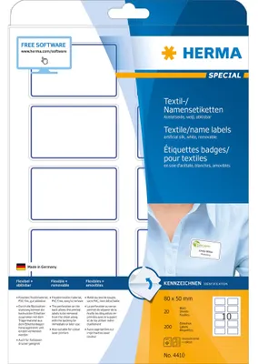 Obrázok produktu pre HERMA 4410, Modrá, Biela, Zaoblený obdĺžnik, Odnímateľné, A4, Laser, 20 listy
