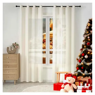 Produktbild von 2er Set Gardinen mit Ösen, Vorhang für Wohnzimmer und Schlafzimmer, Leinenoptik, halbtransparent, 135 x 225 cm, Creme