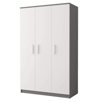Kleiderschrank Drehtürenschrank Kinderkleiderschrank Schrank 120cm Grau/Weiß mit weiße Griffe - JONAS 19