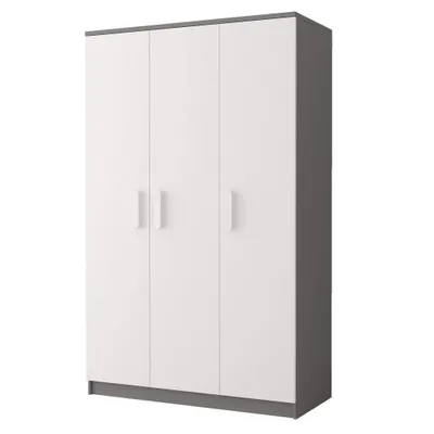 Produktbild von Kleiderschrank Drehtürenschrank Kinderkleiderschrank Schrank 120cm Grau/Weiß mit weiße Griffe - JONAS 19