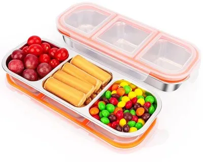 Produktbild von Edelstahl-Snackbox 600ml, 3-fach, lekvrije Dose für unterwegs
