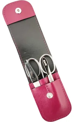 Produktbild von 3-teiliges Solingen Maniküre Set mit Leder Etui, Nagelschere, Feile, Pinzette, Germany Beere
