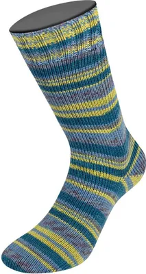 Produktbild von Lana Grossa - Meilenweit 100g Merino Extrafine Soft 4464 taubenblau grüngelb mausgrau petrol antikrot gestreift