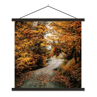 Produktbild von MuchoWow® Textilposter Herbstwald - Weg - Laub - Ländlich 60x60 cm mit schwarzem Rahmen - Posteraufhänger