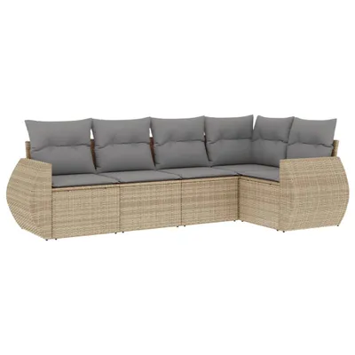Produktbild von vidaXL 5-tlg. Garten-Sofagarnitur mit Kissen Beige Poly Rattan