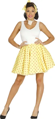 Produktbild von 50s Retro Chic Rockabilly Karnevalskostüm Polka Dots Pin Up Stilvolle Fünfziger Jahre Vintage Look Pünktchen Kleid Schwarz Weiß Rot Accessoires Kostüm Set, Farbe: Gelb