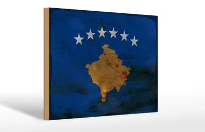 Produktbild von Holzschild Flagge Kosovo 30x20cm Flag of Kosovo Rost