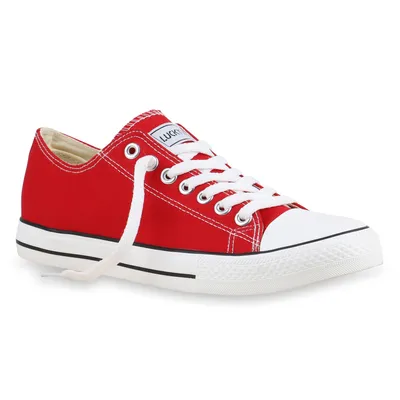 Mytrendshoe Herren Sneakers Kult Sportschuhe Schnürer Stoffschuhe 815213, Farbe: Rot Lucky, Größe: 44