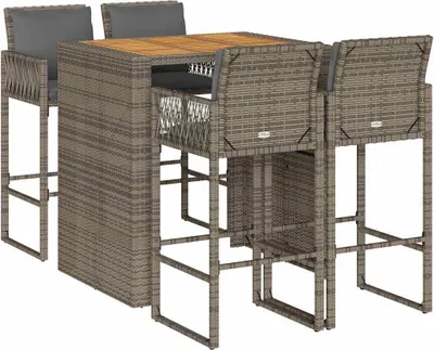 Produktbild von vidaXL 5-tlg. Gartenbar-Set mit Kissen Grau Poly Rattan Akazie