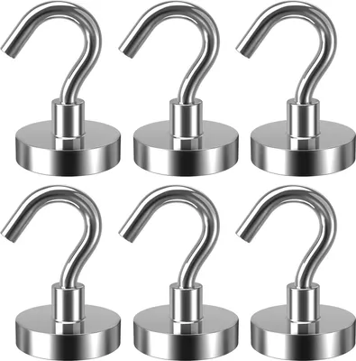 Obrázek produktu pro Magnetický háček, přídržná síla 38 kg, neodymový magnetický háček, magnetický háček, extra silný, 6 kusů
