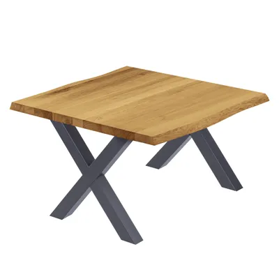 Produktbild von LAMO Manufaktur Esstisch Küchentisch Schreibtisch Couchtisch aus Massivholz, mit Baumkante 60x60x47 cm (AxBxH), Design, Rustikal / Anthrazit, LKB-01-A-003-7016D